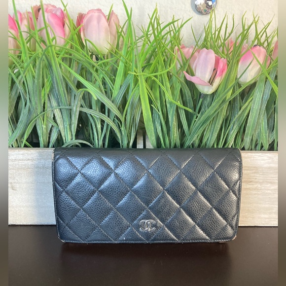 Chanel authentic quilted black leather caviar wallet multiple pockets - Picture 1 of 16